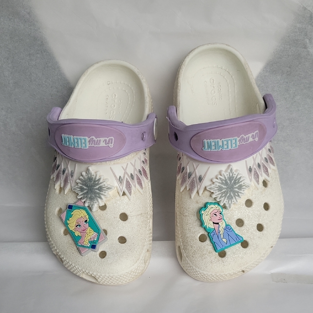 CROCS Disney Frozen Purple and White Slippers